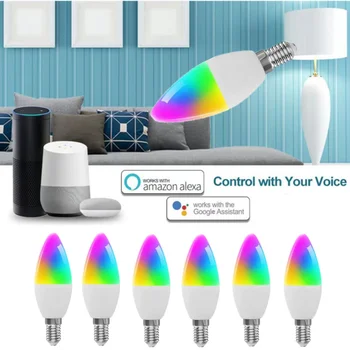 Wifi Умная Лампочка E14 Candle Lamp RGB + CW + WW 9 Вт Tuya Smart Life APP Голосовое Управление Совместимо с Alexa Google Home С Регулируемой Яркостью