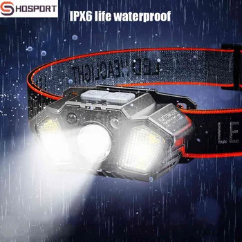 XPE + Светодиодный налобный фонарь Smart Wave Induction USB Аварийная головка Перезаряжаемая лампа водонепроницаемая для рыбалки кемпинга