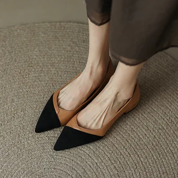 YQBTDL/ Модные женские туфли-лодочки на низком каблуке с острым носком; коллекция 2023 года; Смешанные цвета; Женская обувь в офисном стиле и стиле карьеры; Большие размеры 34-43