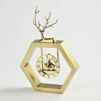 Z-T018 Настольные часы из чистой меди с бесшумным изображением Лося, Кварцевые Настольные часы из меди с украшением в виде оленя
