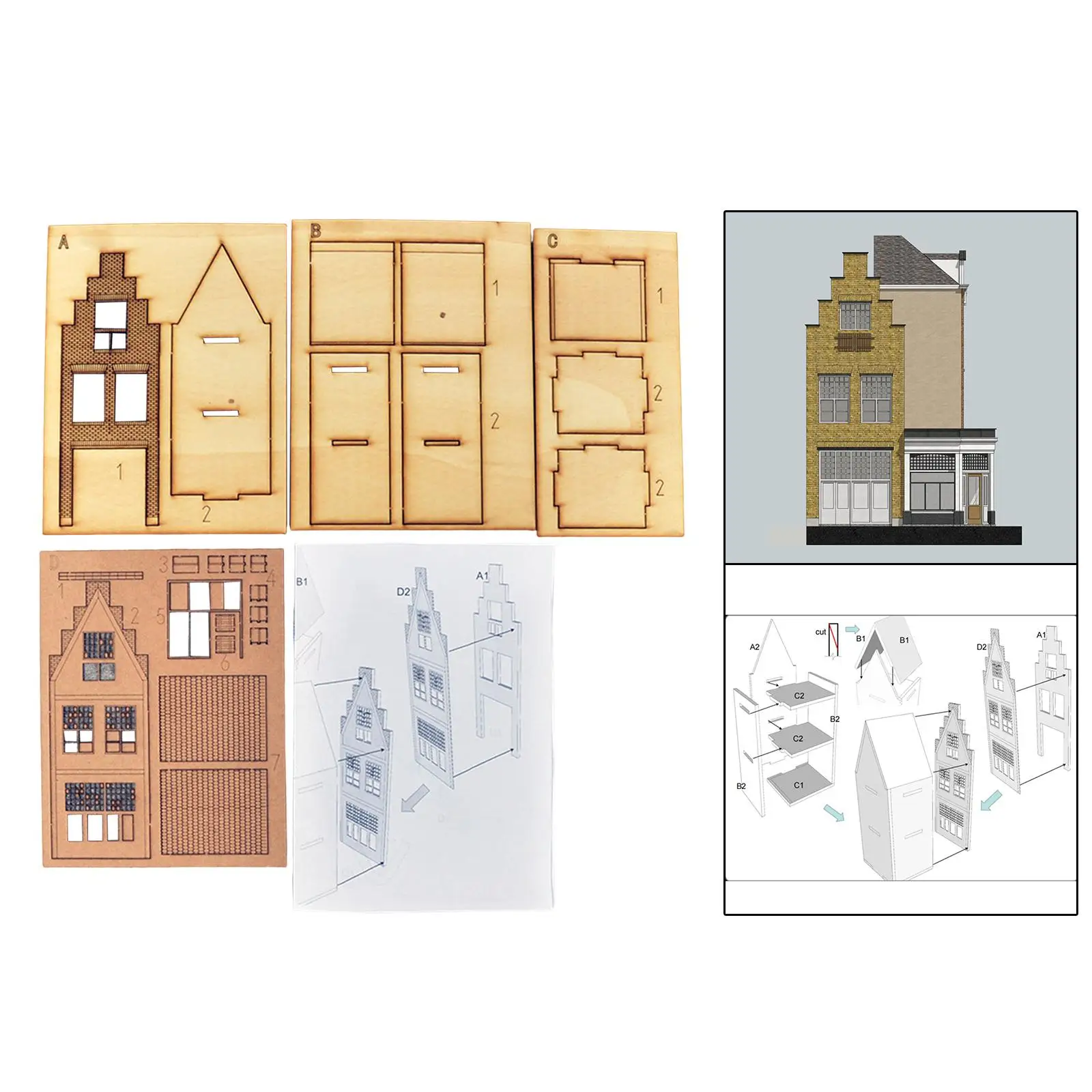 1/87 Модельный строительный набор дом в европейском стиле для ландшафтной диорамы Изображение 0