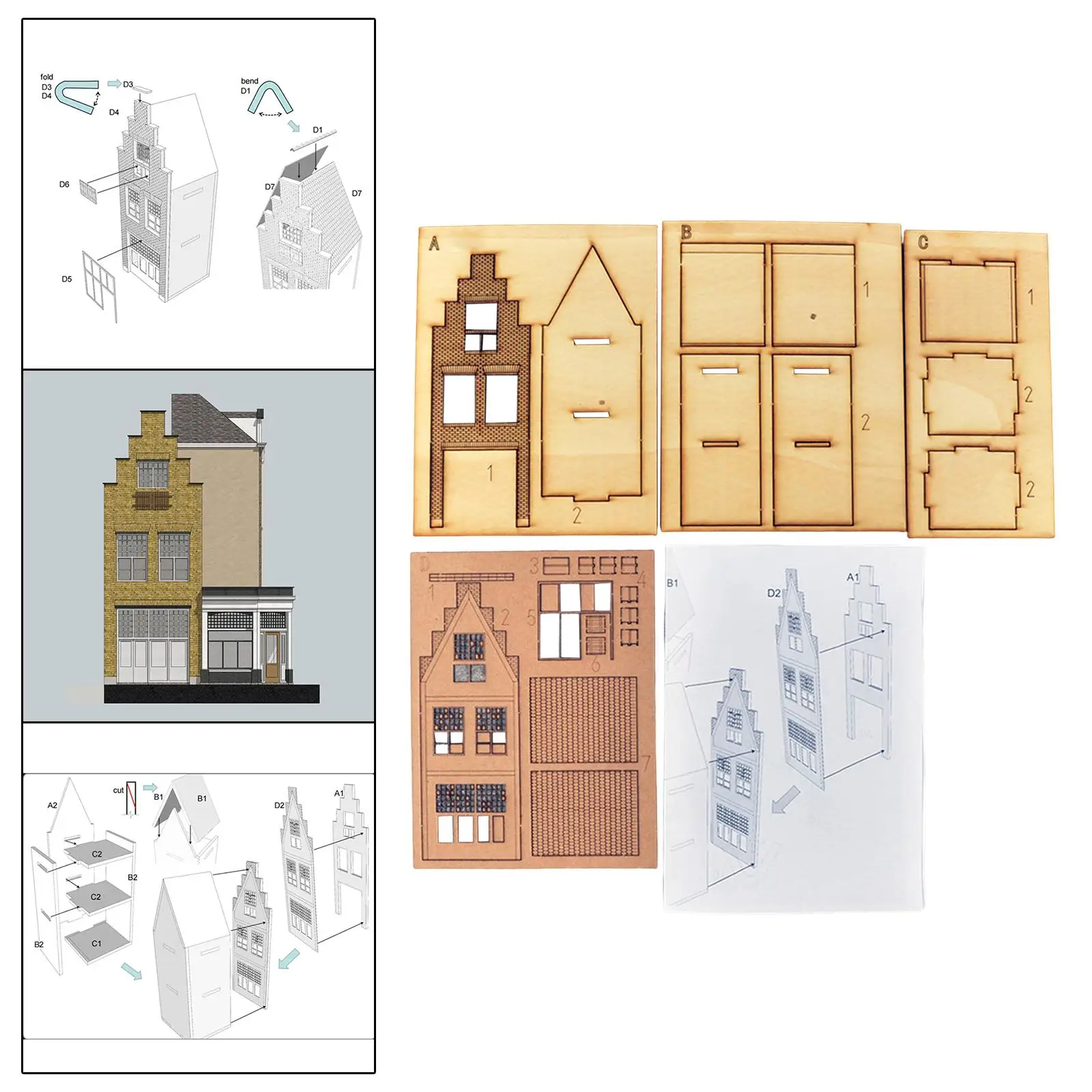1/87 Модельный строительный набор дом в европейском стиле для ландшафтной диорамы Изображение 1