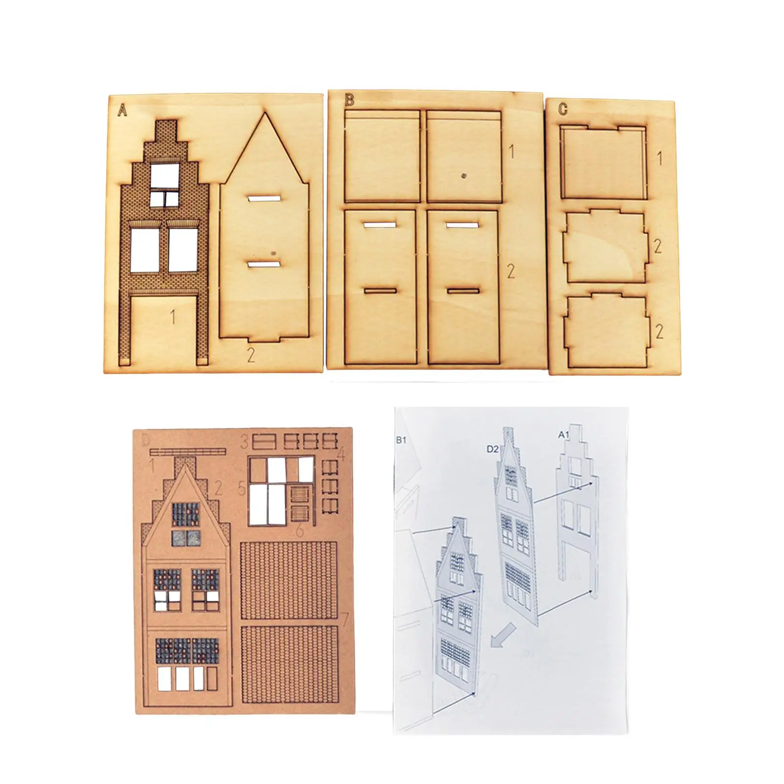 1/87 Модельный строительный набор дом в европейском стиле для ландшафтной диорамы Изображение 3
