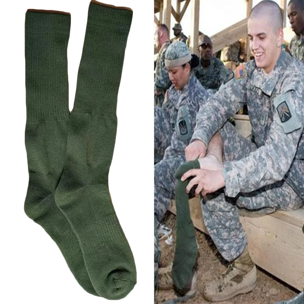 1 Пара мужских зеленых спортивных носков в стиле милитари, армейские чулки, утепленные Длинные шерстяные походные носки, тонкие теплые носки для походов на открытом воздухе Изображение 0