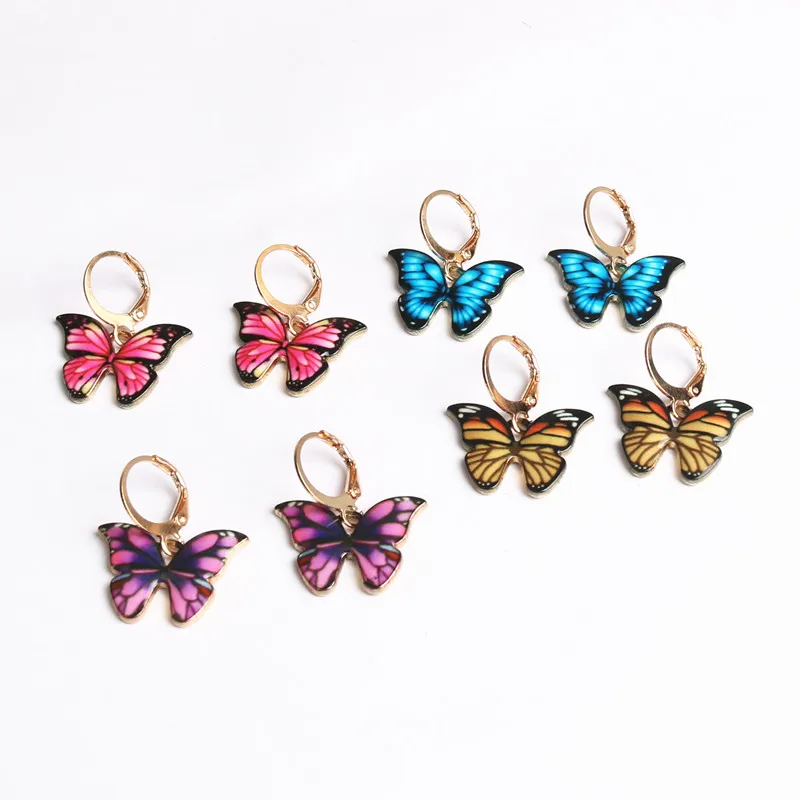1 пара сережек-бабочек, разноцветные эмалевые серьги-бабочки, серьги с маленькими животными, ювелирные изделия Изображение 2