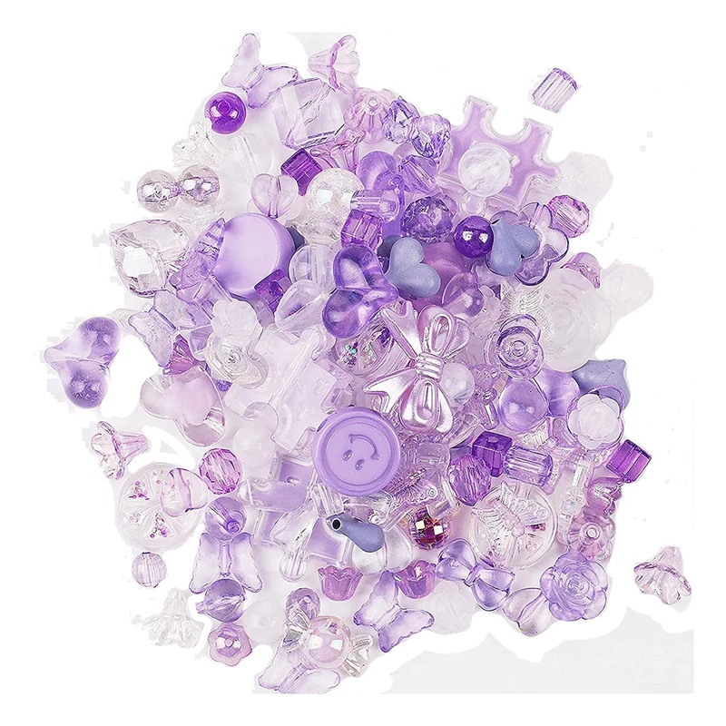 1 Упаковка Ассорти Фиолетовых Пастельных Эстетичных Акриловых Бусин Акриловые Пластиковые Бусины (150 г / упаковка, около 100шт бусин) Изображение 5