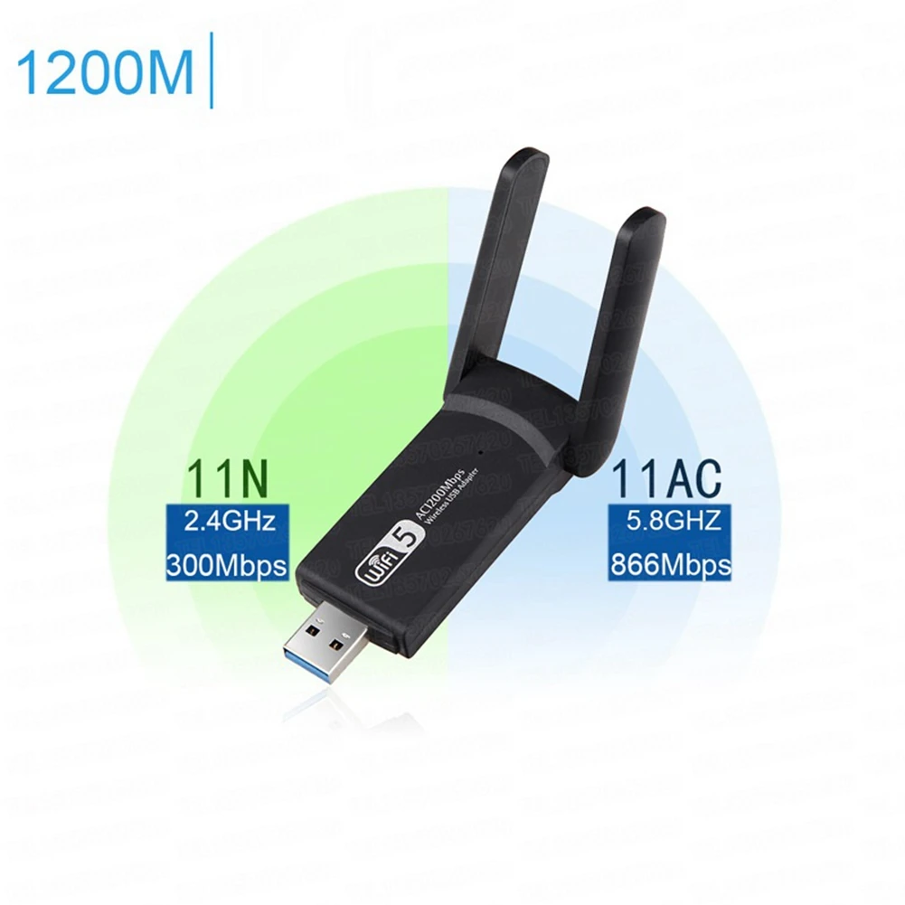 1200 Мбит/с WiFi5 USB-адаптер 5G/2,4 ГГц USB3.0 Wi-Fi Ключ Беспроводная Сетевая карта 802.11Ax Беспроводная Сетевая карта Изображение 5