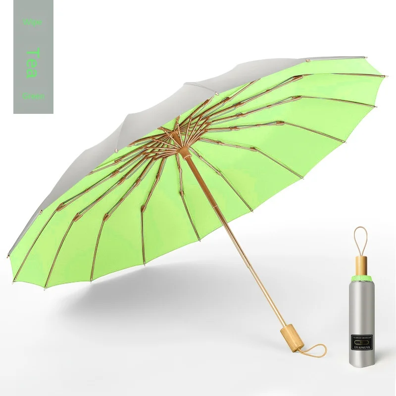 16-кратный Ветрозащитный Женский зонт от дождя Мода Ретро Деревянная ручка Сплошной цвет Большой Размер Деловой Мужской Качественный Прочный Зонт Изображение 1