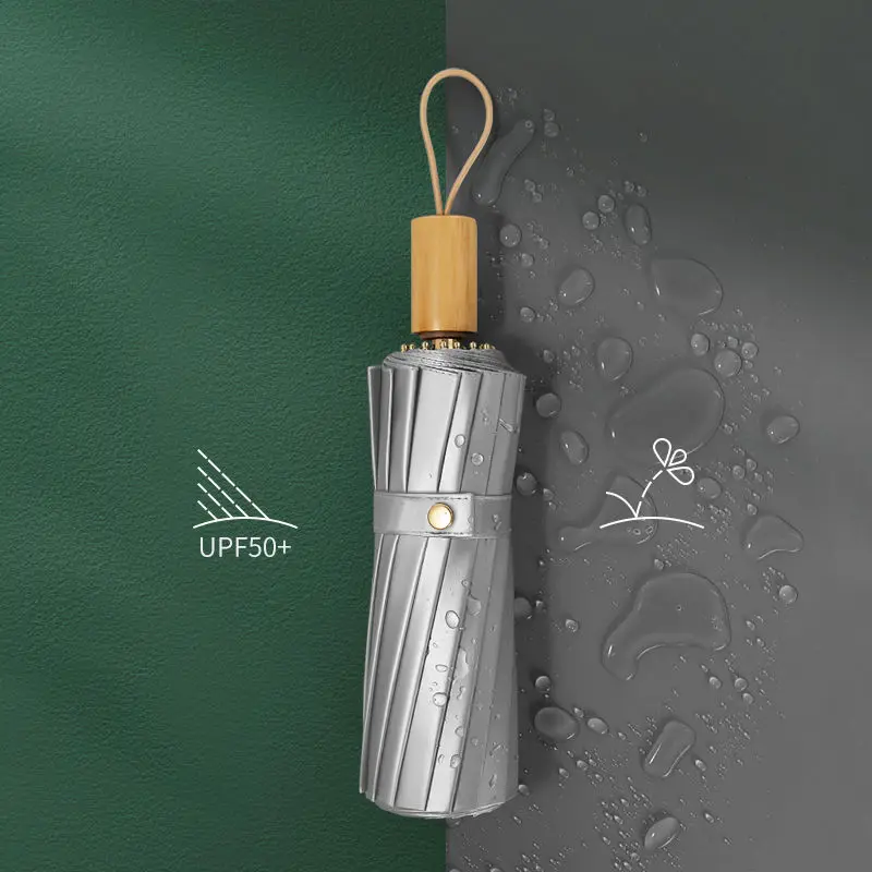 16-кратный Ветрозащитный Женский зонт от дождя Мода Ретро Деревянная ручка Сплошной цвет Большой Размер Деловой Мужской Качественный Прочный Зонт Изображение 2