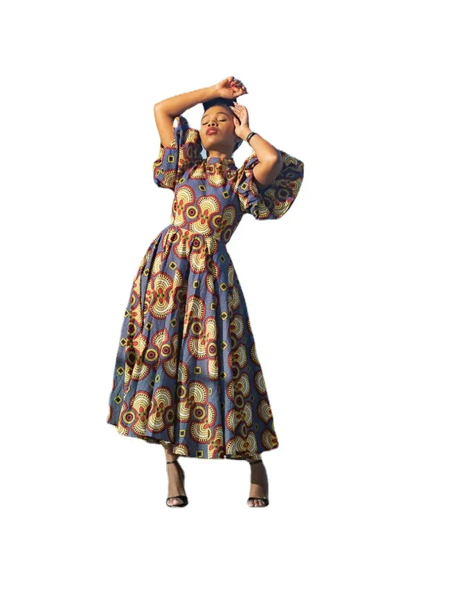 2023 Африканские платья для женщин Летняя мода Африканское Длинное платье с принтом из полиэстера с коротким рукавом, платье Макси с принтом в Африканском стиле Изображение 4