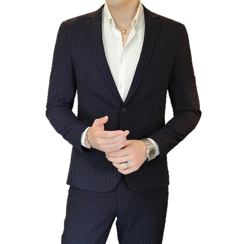 2023 Мужская одежда высокого класса (блейзер + брюки в западном стиле) Британский свадебный костюм, модный деловой повседневный тренд, красивый блейзер, комплект из двух предметов Изображение 4