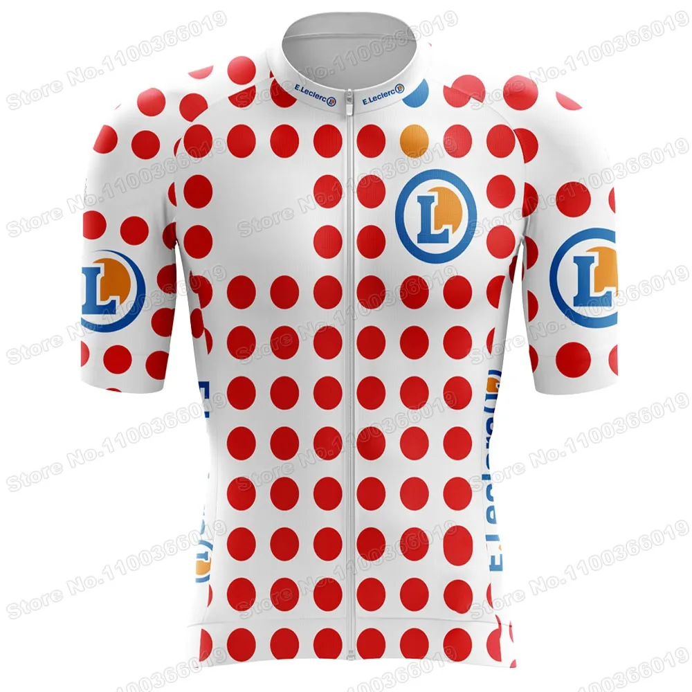 2023 Франция TDF Leader Комплект велосипедной майки Желто Зеленый Белый в горошек Велосипедная одежда Рубашка для шоссейного велосипеда Костюм Нагрудник Шорты Майо Изображение 1