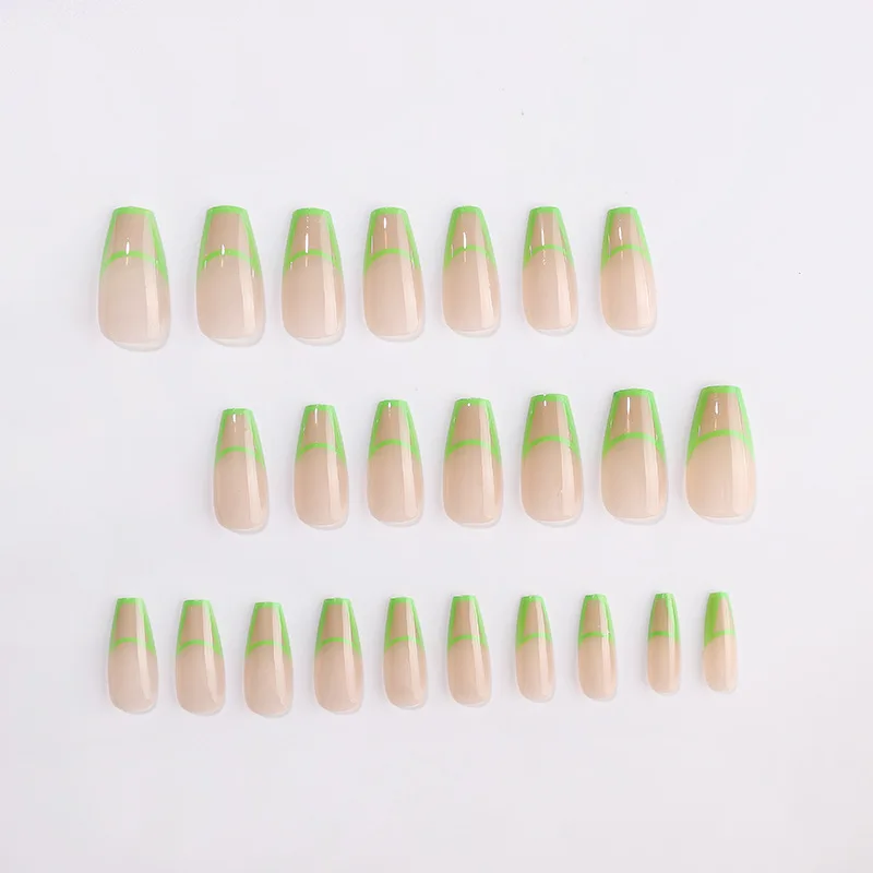 24шт съемный накладной лак для ногтей с отделкой Черный маникюр длинный флуоресцентный зеленый Французский уличный Изображение 4