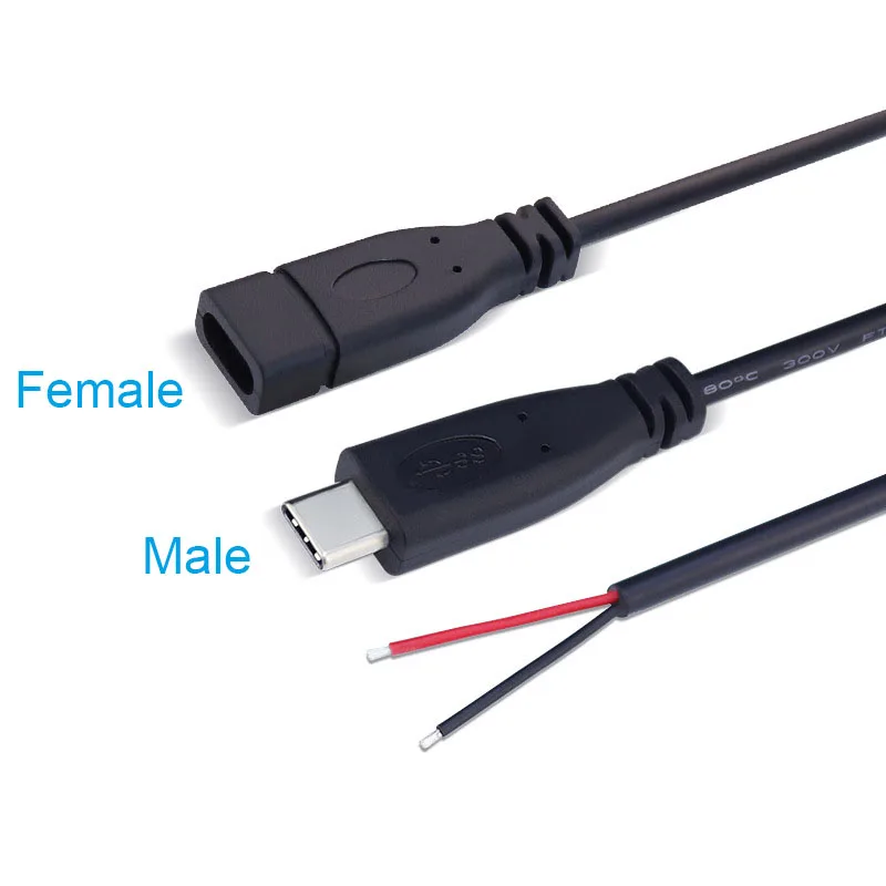 2Pin 4Pin Тип C мужской / женский с открытым концом 2-жильный 4-жильный USB-кабель для быстрой зарядки данных Изображение 0
