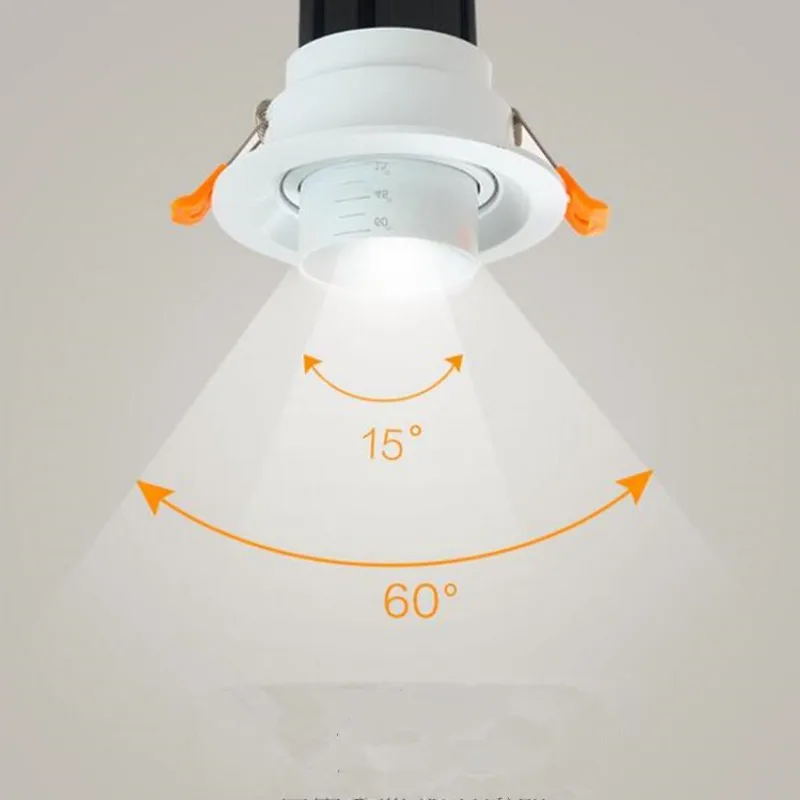 3 Вт Светодиодный потолочный светильник COB с масштабируемым прожектором Встраиваемый светильник Downlight с регулируемым масштабированием лампы Изображение 3
