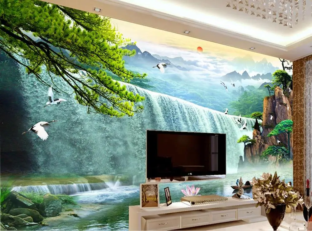 3d обои настроить Длинный поток водопад телевизор диван фон обои для гостиной спальня домашний декор обои Изображение 1