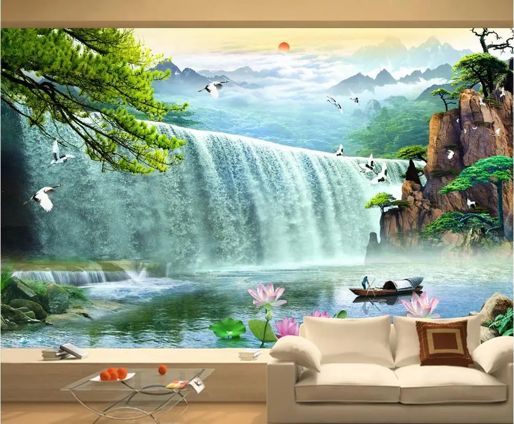 3d обои настроить Длинный поток водопад телевизор диван фон обои для гостиной спальня домашний декор обои Изображение 2