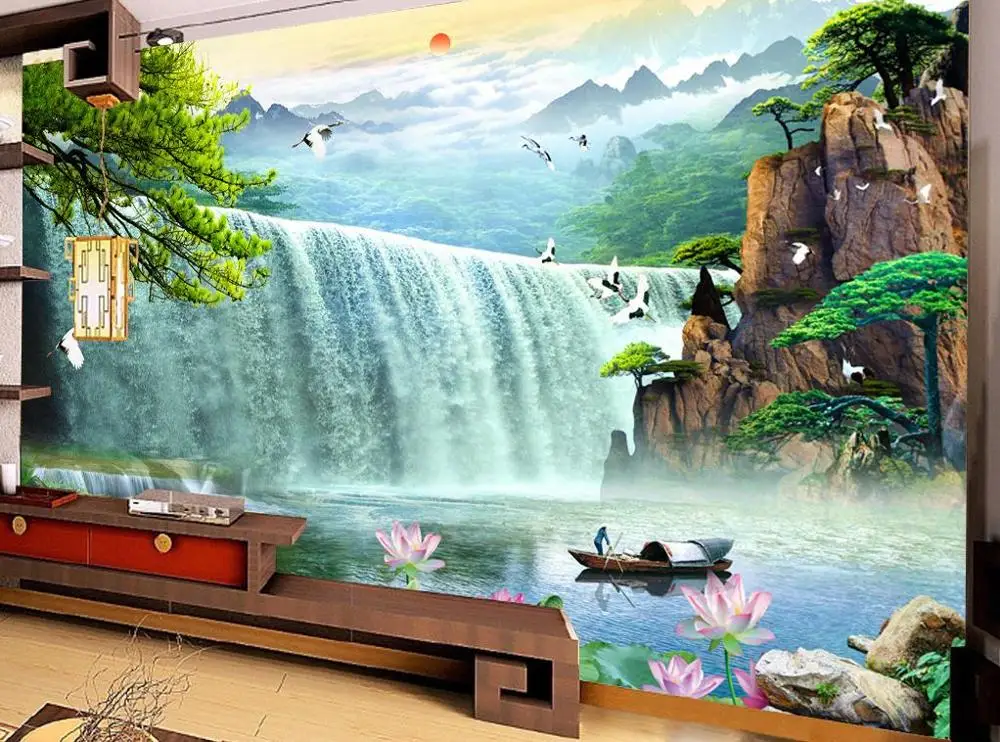 3d обои настроить Длинный поток водопад телевизор диван фон обои для гостиной спальня домашний декор обои Изображение 3
