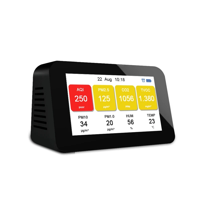 4,3-Дюймовый ЖК-дисплей 8-В-1 Монитор качества воздуха Детектор Газа PM2.5 PM1.0 PM10 TVOC Измеритель частиц CO2 Тестер температуры и влажности Будильник Изображение 0