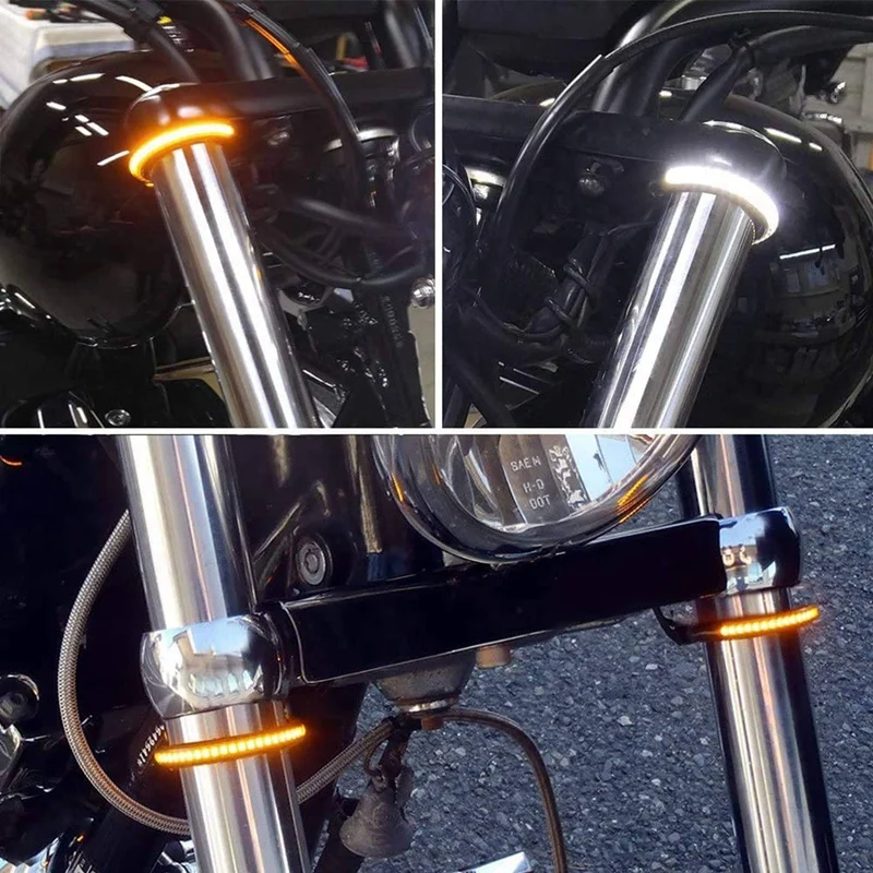 4X Гибкий горящий двухцветный белый и янтарный мотоциклетный светодиодный вилочный указатель поворота DRL Дневной ходовой свет водонепроницаемый Изображение 4