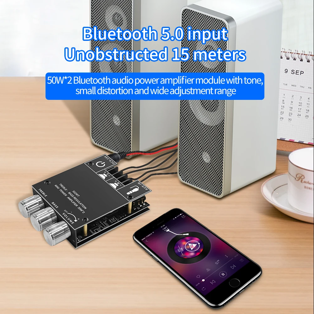 50Wx2 Bluetooth 5.0 Беспроводной аудио Цифровой усилитель мощности Стерео плата Bluetooth Amp Amplificador использование телефона Изображение 0