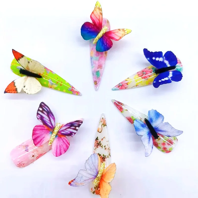 50шт 3D Красочные Подвески для ногтей с бабочками Блестящие Помпоны-бабочки Стразы для дизайна ногтей Аксессуары Kawaii Nail Decorati 2022 Новинка Изображение 0