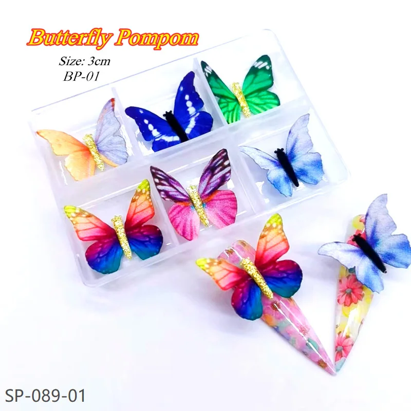 50шт 3D Красочные Подвески для ногтей с бабочками Блестящие Помпоны-бабочки Стразы для дизайна ногтей Аксессуары Kawaii Nail Decorati 2022 Новинка Изображение 1