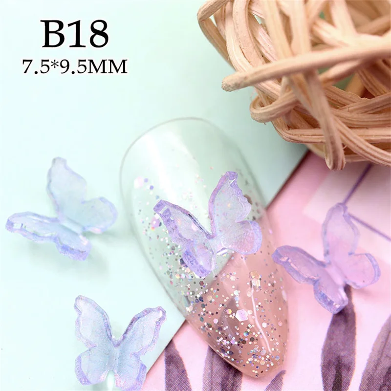 50шт 3D Красочные Подвески для ногтей с бабочками Блестящие Помпоны-бабочки Стразы для дизайна ногтей Аксессуары Kawaii Nail Decorati 2022 Новинка Изображение 3