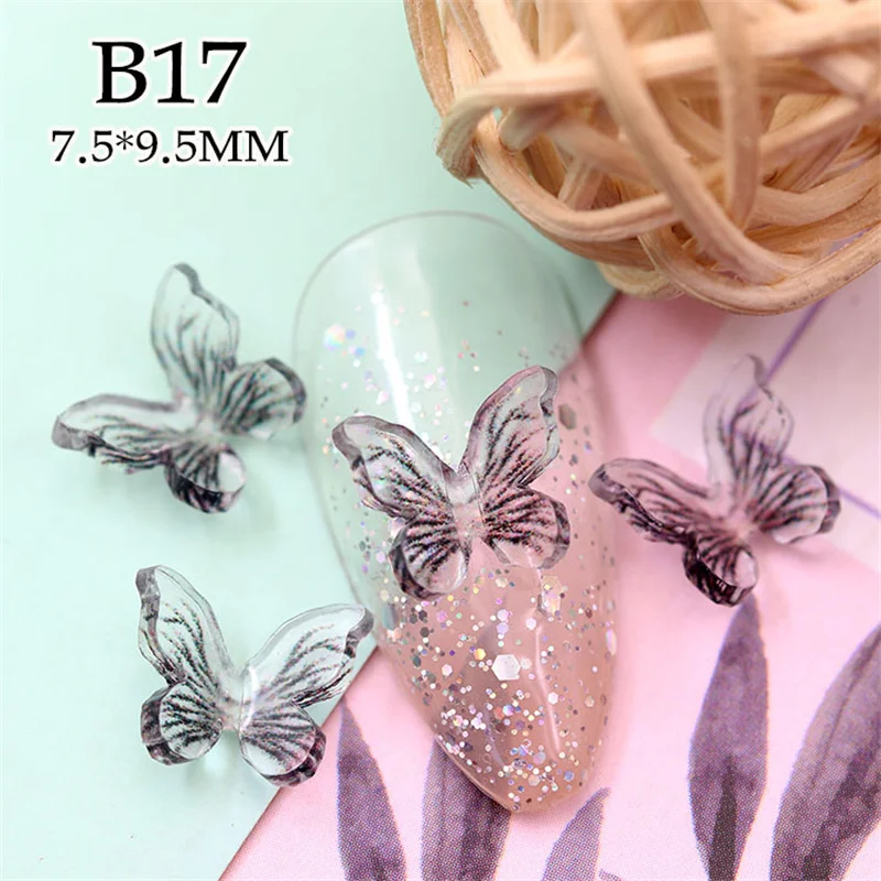 50шт 3D Красочные Подвески для ногтей с бабочками Блестящие Помпоны-бабочки Стразы для дизайна ногтей Аксессуары Kawaii Nail Decorati 2022 Новинка Изображение 5