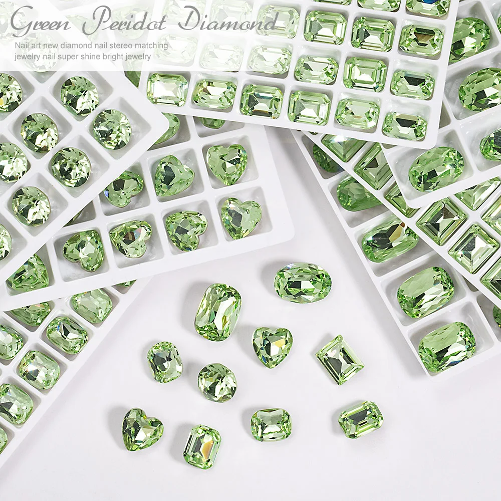 5шт высококачественных водяных бриллиантов Зеленая серия Кристалл Алмаза для ногтей Горный хрусталь 3D Без исправлений Украшение для ногтей DIY Инструмент Изображение 3