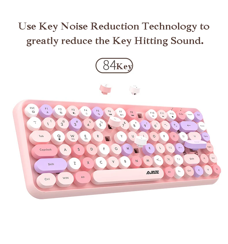 AJAZZ 308I Розовая Клавиатура для Планшетов iPad, Мобильных Телефонов, Мини-84-Клавишных Ретро-Круглых Клавишных Колпачков, Bluetooth-совместимая Клавиатура Изображение 0