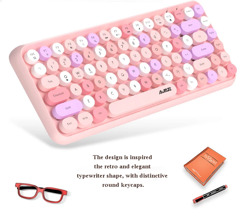 AJAZZ 308I Розовая Клавиатура для Планшетов iPad, Мобильных Телефонов, Мини-84-Клавишных Ретро-Круглых Клавишных Колпачков, Bluetooth-совместимая Клавиатура Изображение 1