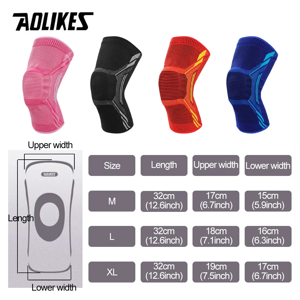 AOLIKES 1 пара наколенников, компрессионные наколенники, гелевая накладка для поддержки и боковой стабилизатор при болях в колене для занятий тяжелой атлетикой в тренажерном зале, бегом Изображение 1