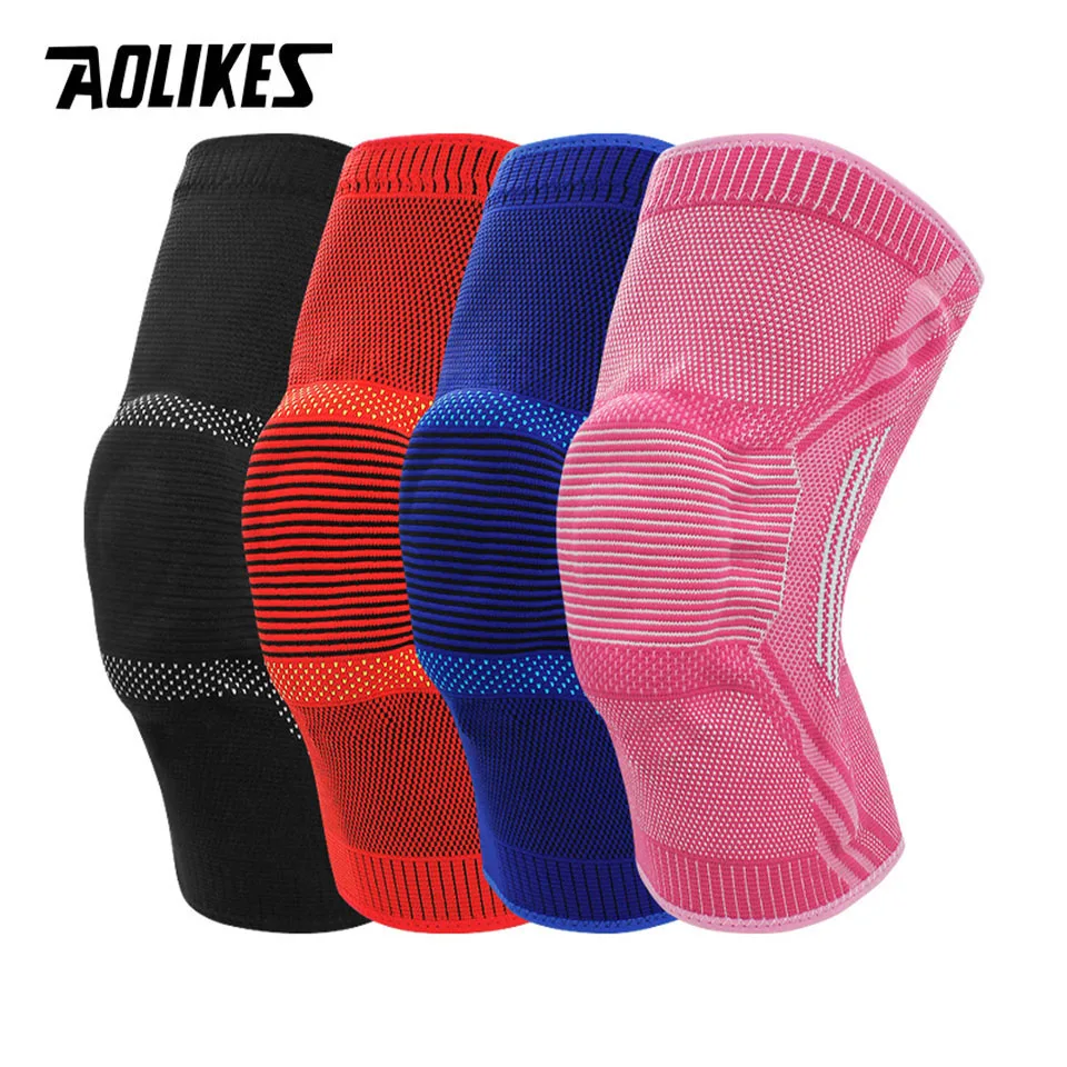 AOLIKES 1 пара наколенников, компрессионные наколенники, гелевая накладка для поддержки и боковой стабилизатор при болях в колене для занятий тяжелой атлетикой в тренажерном зале, бегом Изображение 4