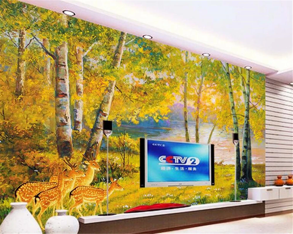 beibehang обои для стен 3 d Европейские классические золотые обои большая картина маслом лес спокойствие озеро красота фон стены Изображение 0