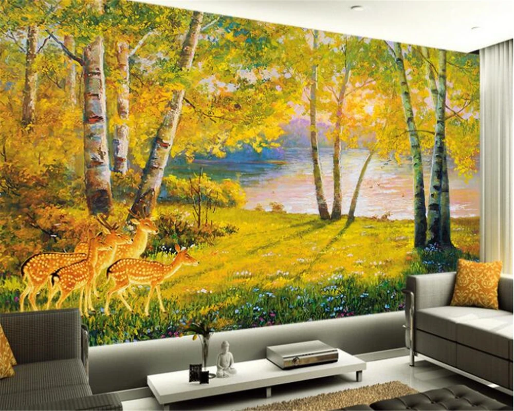 beibehang обои для стен 3 d Европейские классические золотые обои большая картина маслом лес спокойствие озеро красота фон стены Изображение 1