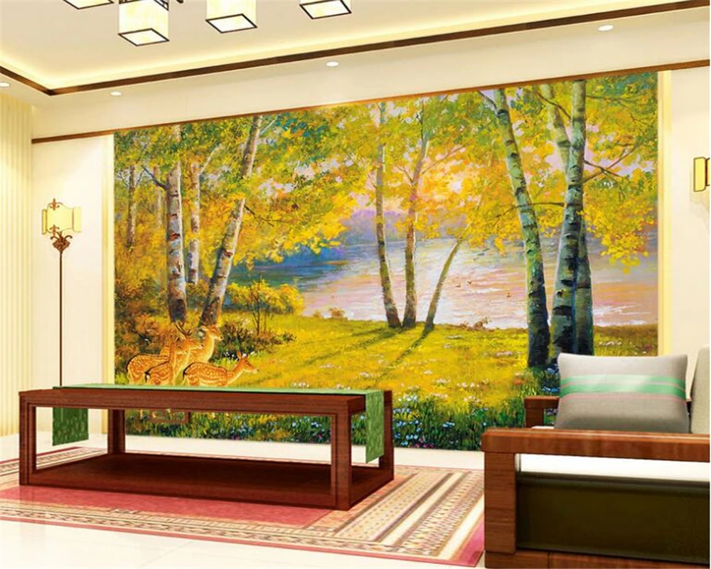 beibehang обои для стен 3 d Европейские классические золотые обои большая картина маслом лес спокойствие озеро красота фон стены Изображение 2
