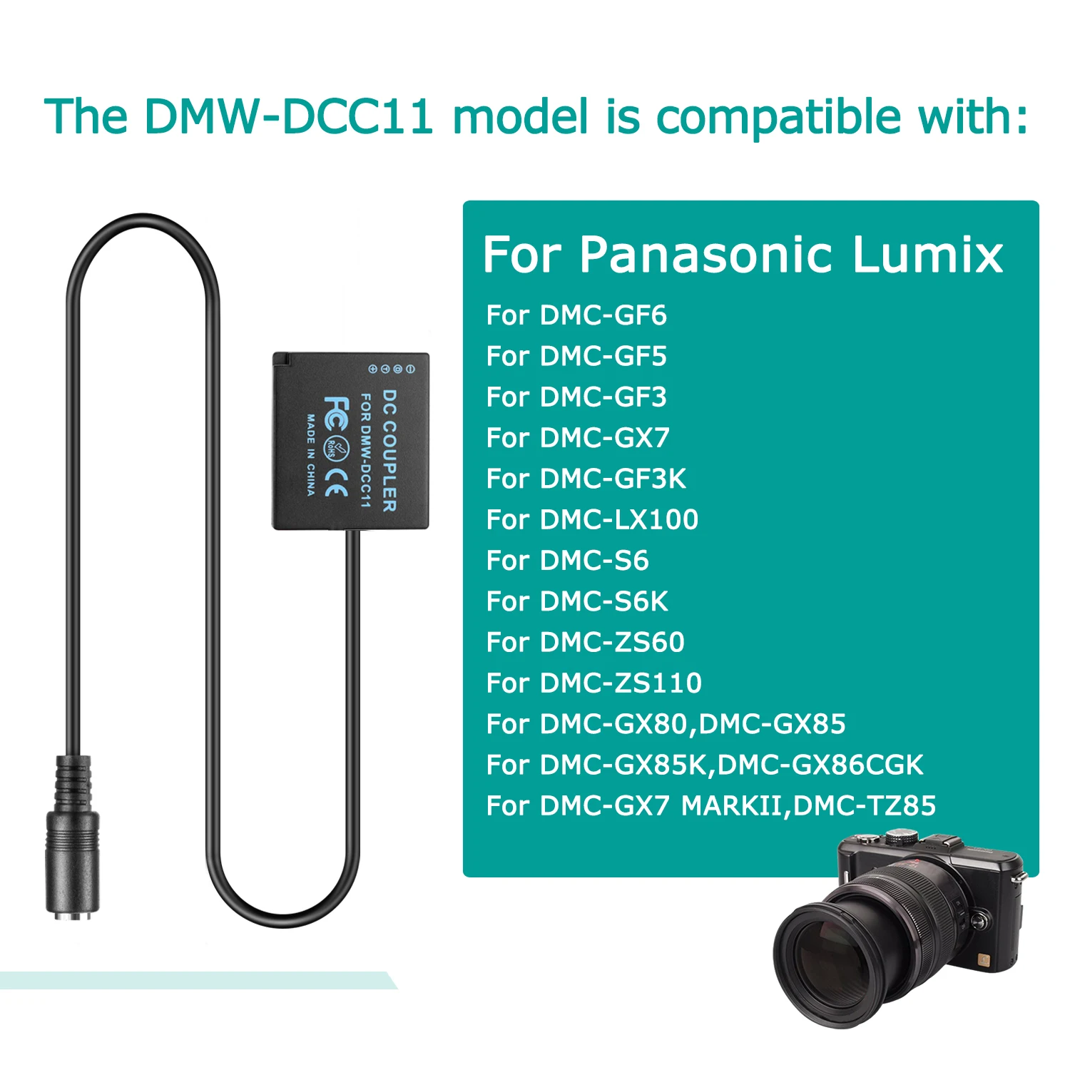 BLE9 DCC11 Соединитель постоянного тока DMW-BLG10 Фиктивный Аккумулятор USB Type-C Кабель Питания Bnak для Lumix DMC-GF6 GF5 GF3K GX7 S6 S6K GX80 GX85 Изображение 2
