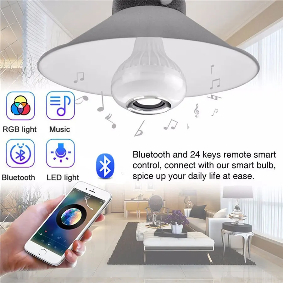 Bluetooth Музыкальная лампа с дистанционным управлением и динамиком, RGB Лампа, меняющая цвет, лампа для спальни, вечеринка, Рождество, Хэллоуин, декор Изображение 1