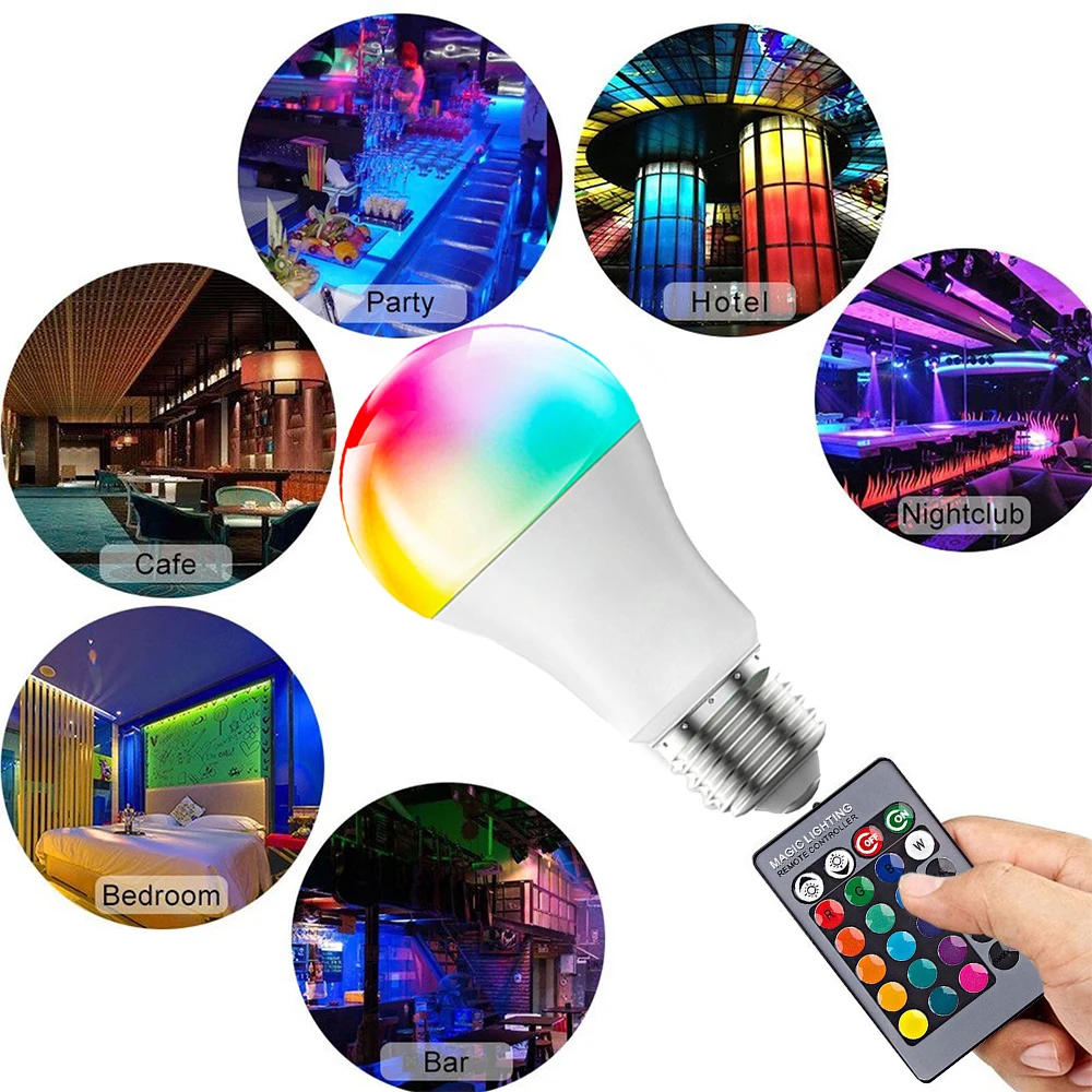 E27 LED RGB Лампа Прожекторная Лампа 220V Bombillas LED 10W 15W 20W ИК Пульт Дистанционного Управления Светодиодная Лампа Smart LED RGBW Лампа Bar Home Decor Изображение 3