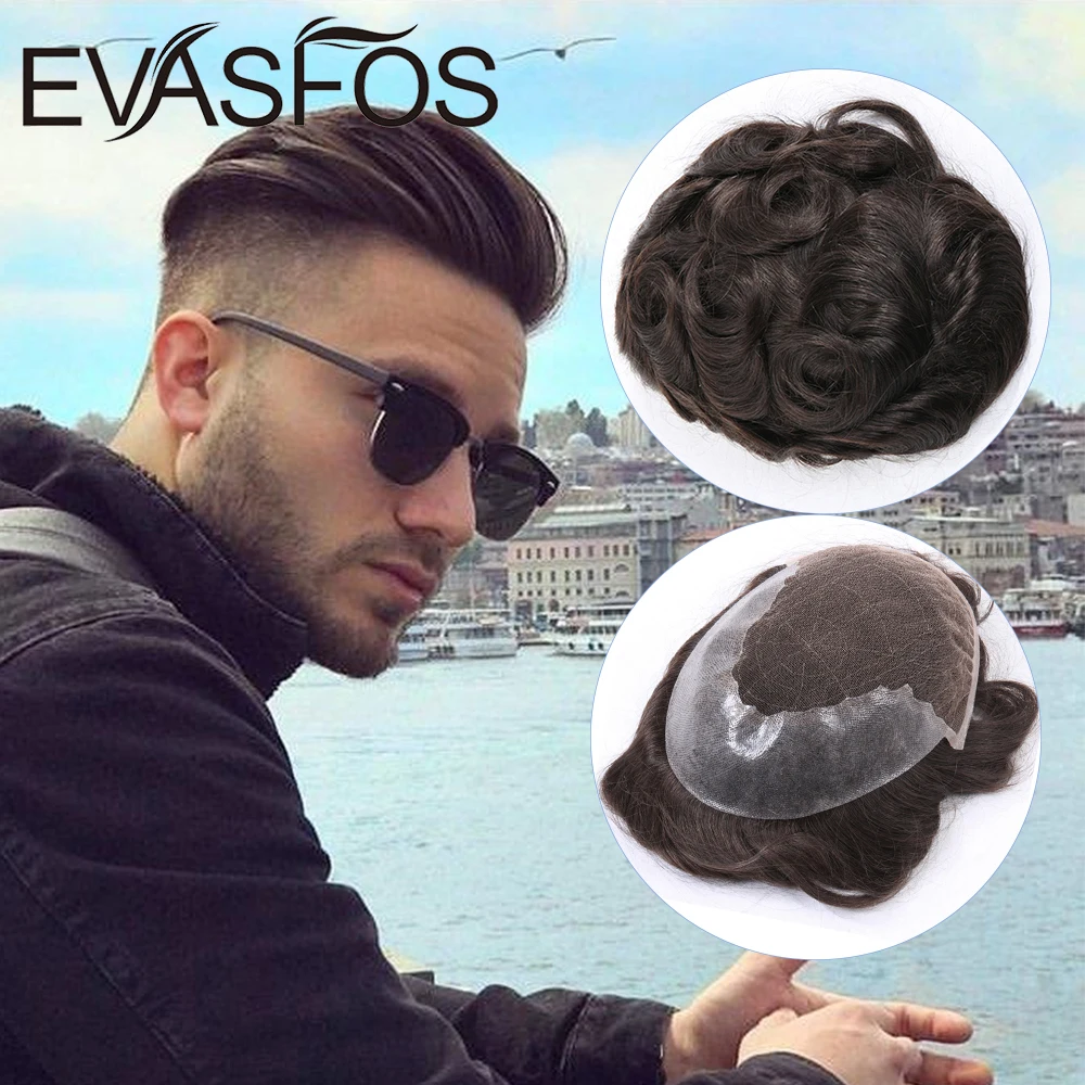 EVASFOS мужской парик из тонкого швейцарского кружева из искусственных человеческих волос Remy, мужской парик, кусочки волос, система волос для протезирования волос, мужской парик Изображение 0