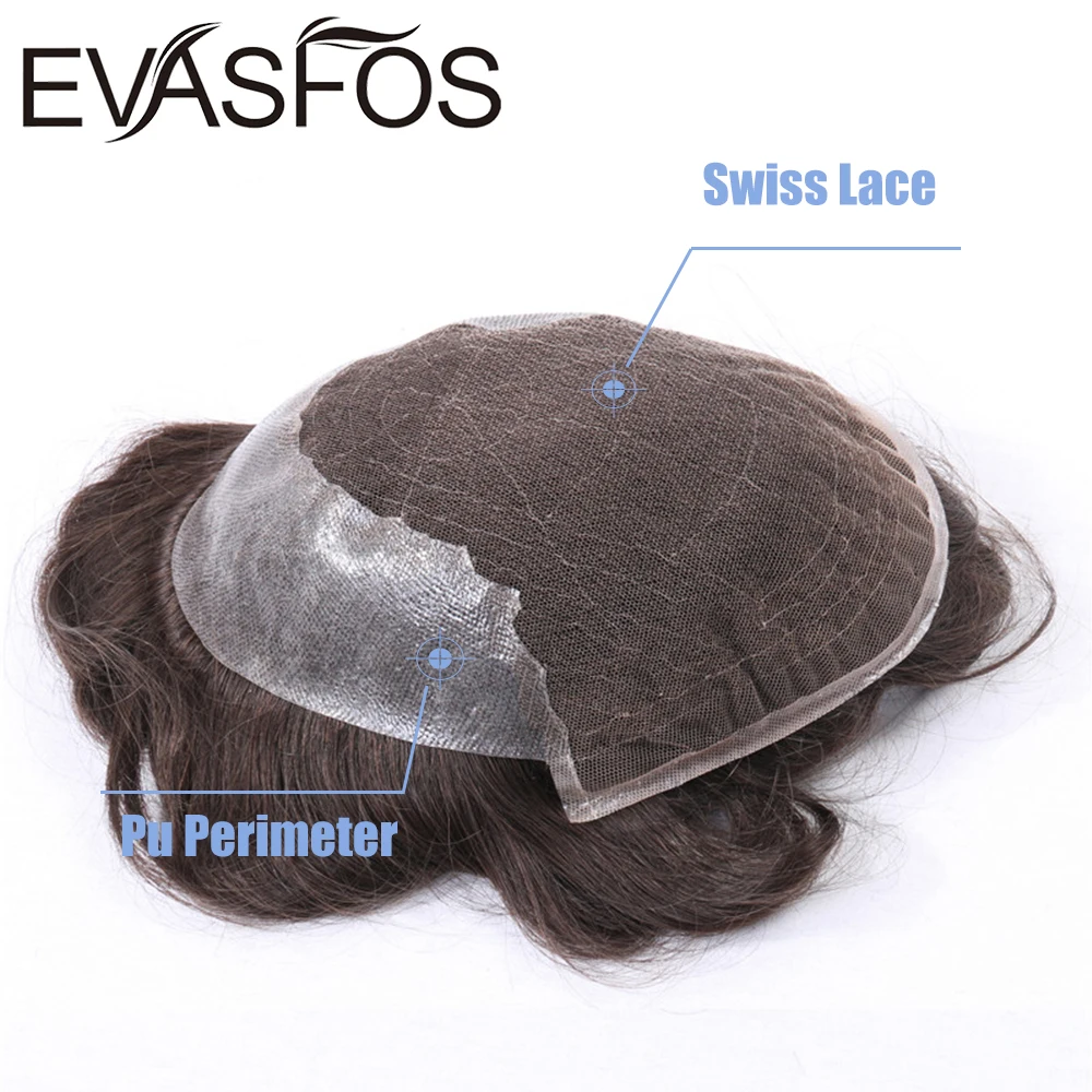 EVASFOS мужской парик из тонкого швейцарского кружева из искусственных человеческих волос Remy, мужской парик, кусочки волос, система волос для протезирования волос, мужской парик Изображение 1