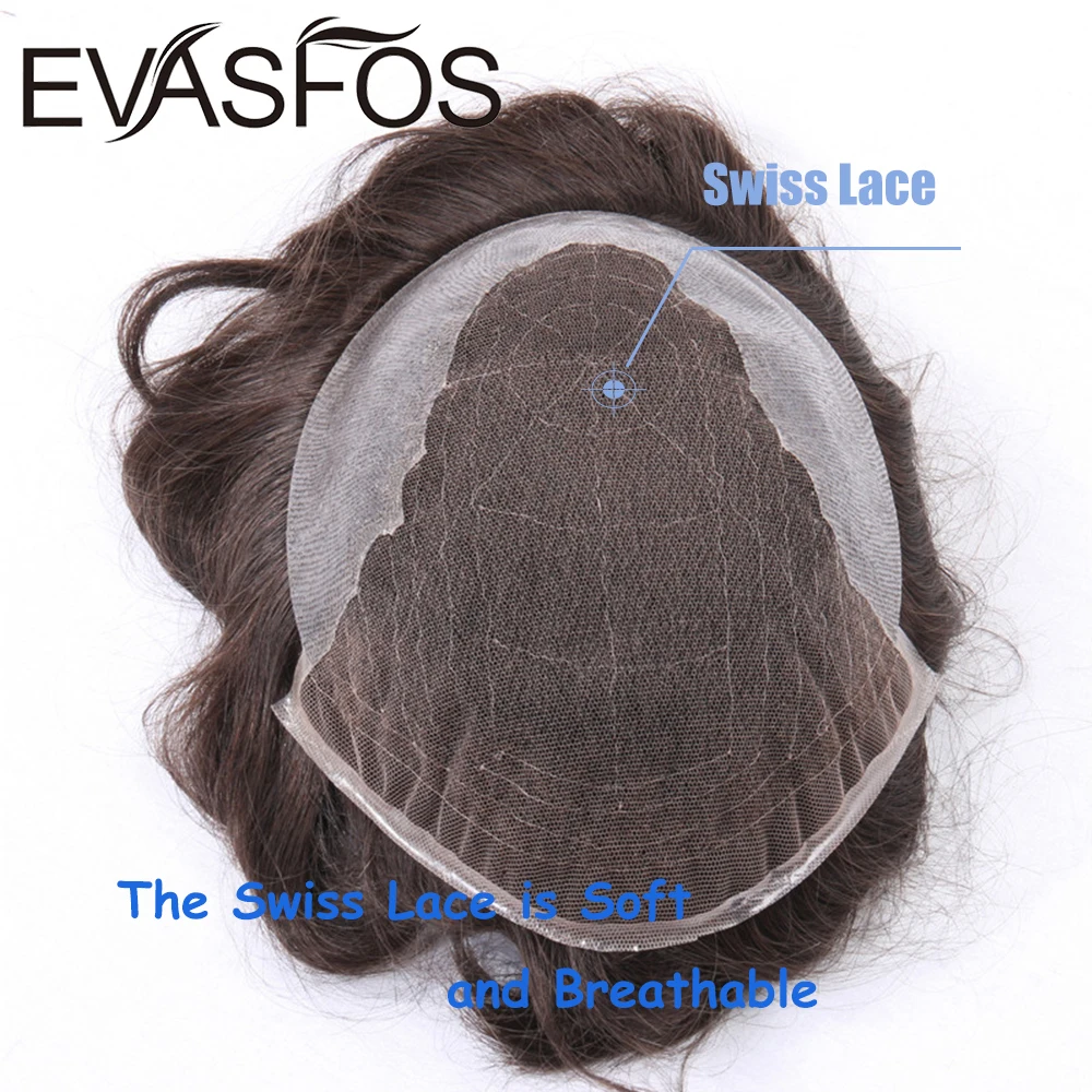 EVASFOS мужской парик из тонкого швейцарского кружева из искусственных человеческих волос Remy, мужской парик, кусочки волос, система волос для протезирования волос, мужской парик Изображение 3