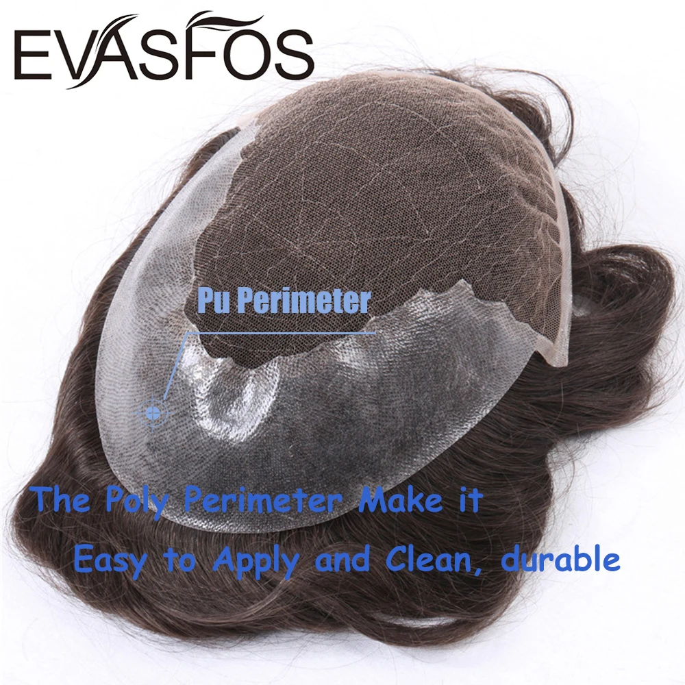 EVASFOS мужской парик из тонкого швейцарского кружева из искусственных человеческих волос Remy, мужской парик, кусочки волос, система волос для протезирования волос, мужской парик Изображение 5