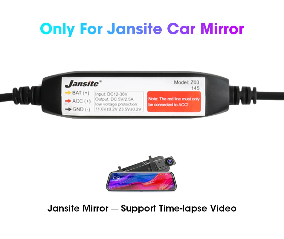 Jansite Hard Wire Kit Автомобильное зарядное устройство Mini USB, Инверторный преобразователь, адаптер для регистратора видеорегистратора, видеорегистратора, регистратора Изображение 2