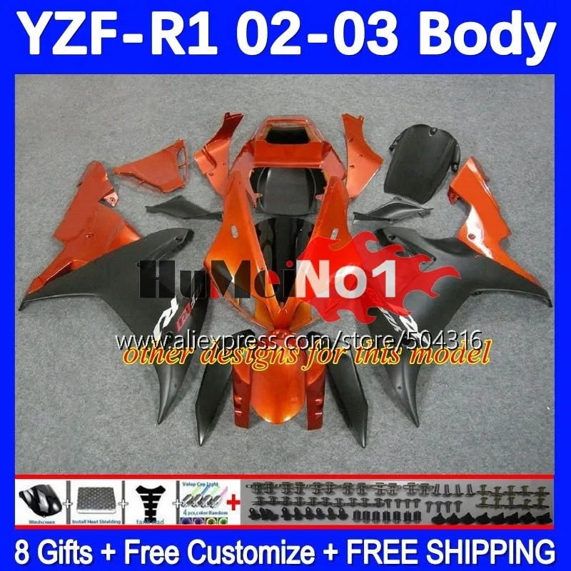 OEM Bodys Для YAMAHA YZF 1000 CC R1 R 1 YZF-R1 YZFR1 02 03 162MC.3 глянцевый черный YZF1000 1000CC 02-03 YZF-1000 2002 2003 Обтекатель Изображение 1