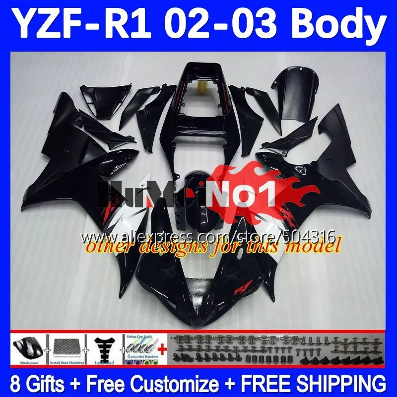 OEM Bodys Для YAMAHA YZF 1000 CC R1 R 1 YZF-R1 YZFR1 02 03 162MC.3 глянцевый черный YZF1000 1000CC 02-03 YZF-1000 2002 2003 Обтекатель Изображение 2