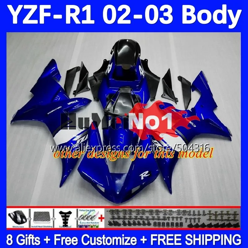 OEM Bodys Для YAMAHA YZF 1000 CC R1 R 1 YZF-R1 YZFR1 02 03 162MC.3 глянцевый черный YZF1000 1000CC 02-03 YZF-1000 2002 2003 Обтекатель Изображение 3