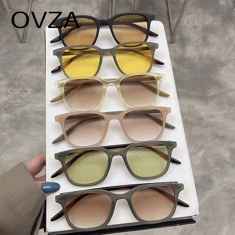 OVZA 2023 Женские солнцезащитные очки в стиле панк, модные солнцезащитные очки для мужчин, прямоугольные желтые очки с защитой от ультрафиолета S5080 Изображение 4