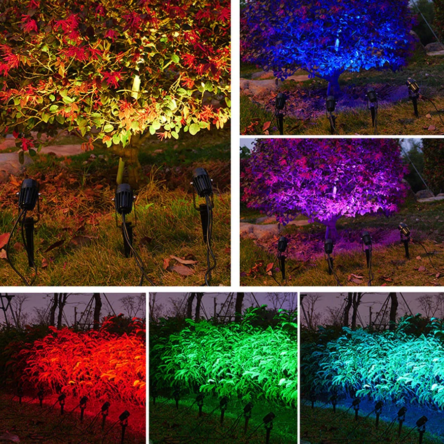 RGB Наружный Прожектор 12V LED Landscape Light Remote 7 Цветов, Меняющий Ландшафтный Свет, Водонепроницаемый для Декора Дворовой Садовой Дорожки Изображение 5